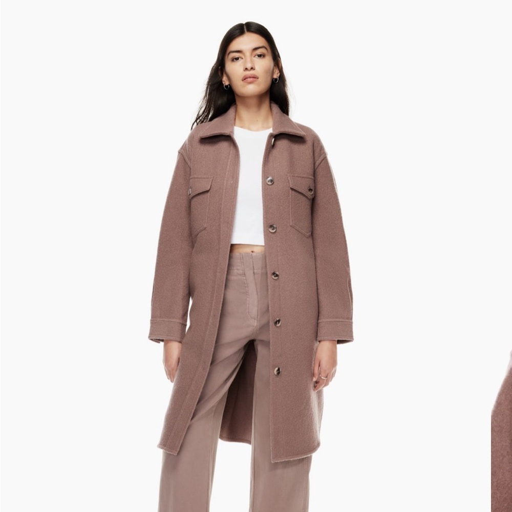 Aritzia Ganna Long Shirt Jacket in Dark Red Sz M